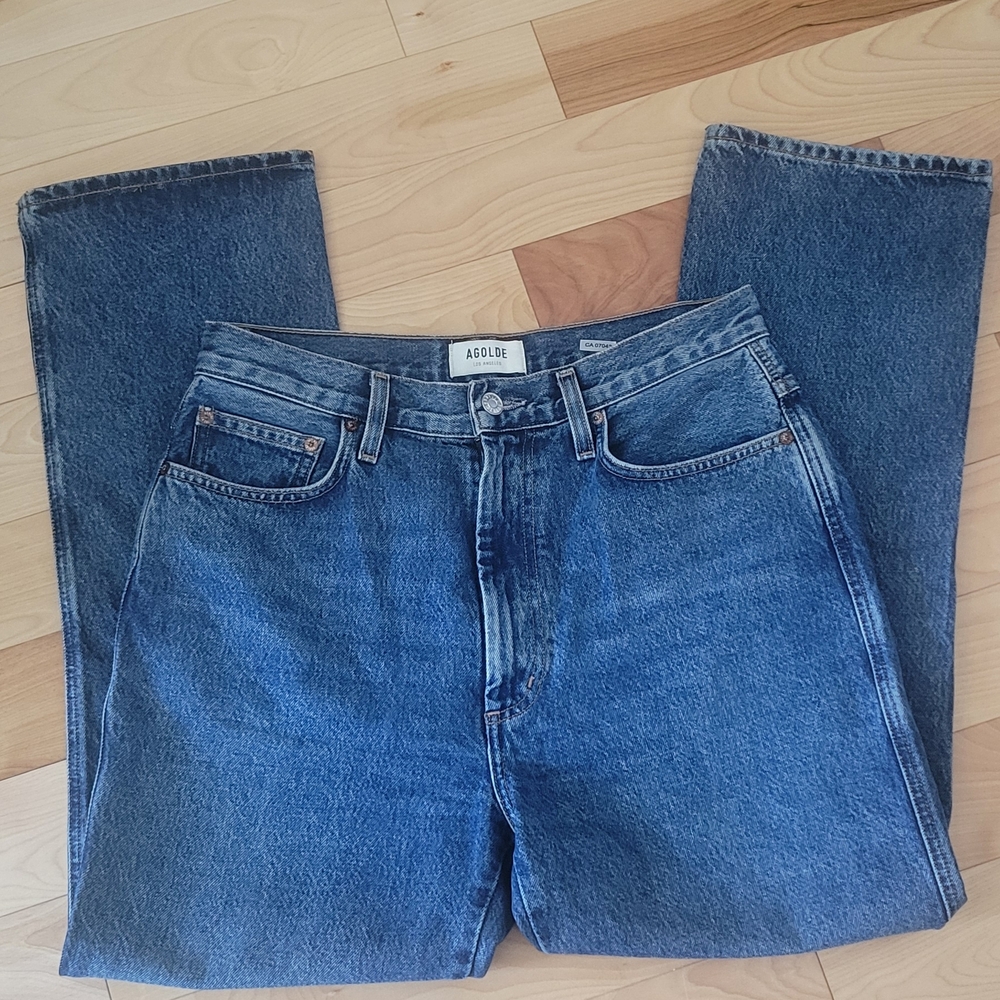 Agolde Women's Straight Leg Jeans in Medium Blue Wash